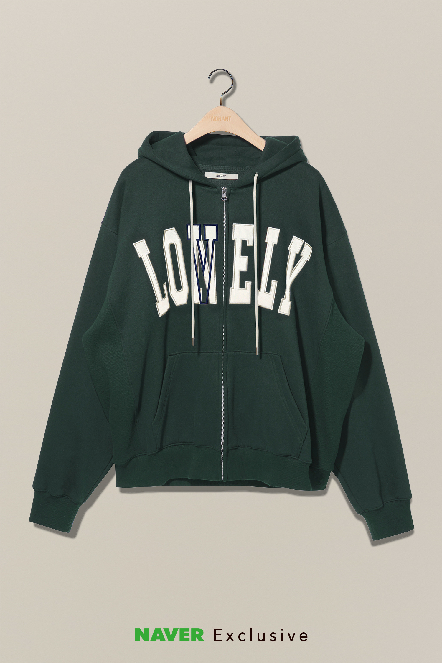 [NAVER EXCLUSIVE] LONELY/LOVELY HOODIE ZIP-UP GREEN
