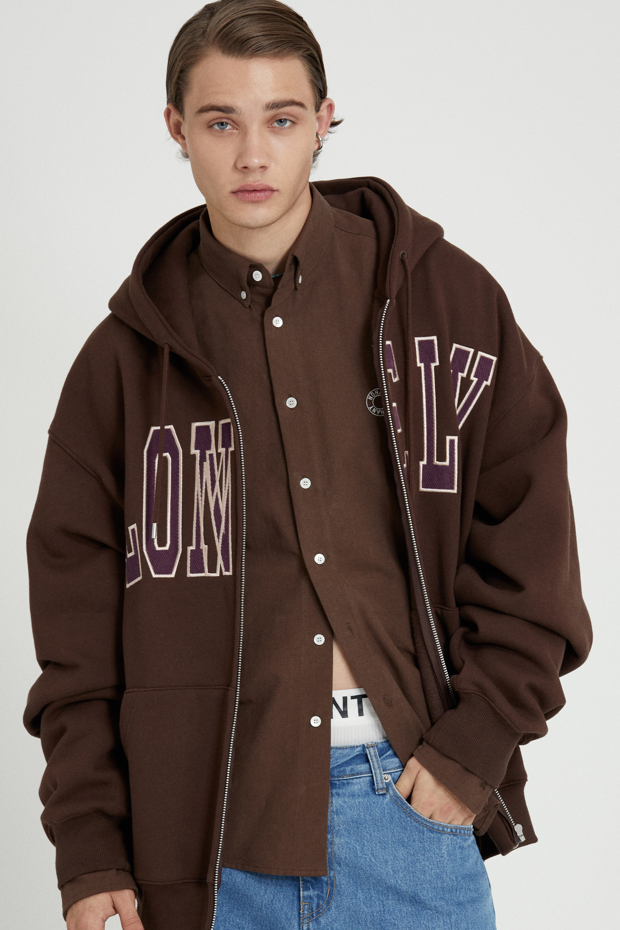 LONELY/LOVELY FLUFF HOODIE ZIP-UP BROWN